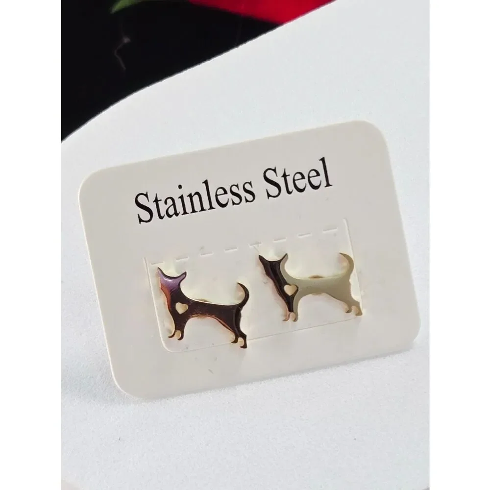 Gold Cat Love Stud Earrings Dainty Stainless Steel Minimalist Pet Lover Novelty